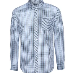 BEN SHERMAN Cheque de la casa Hombre Camisa de manga larga 0077861-AZUL CLARO