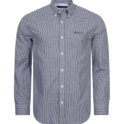 BEN SHERMAN Gingham Hombre Camisa de manga larga 0077859-MARINA