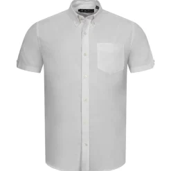 BEN SHERMAN Oxford Hombre Camisa de manga corta 1013388-BLANCO