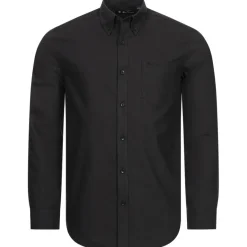 BEN SHERMAN Oxford Hombre Camisa de manga larga 0077857-BAREALMENTE NEGRO