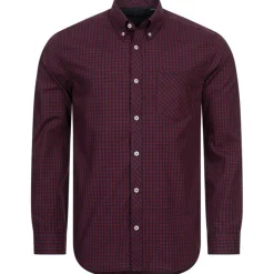 BEN SHERMAN Oxford Hombre Camisa de manga larga 0077858-ROJO OSCURO