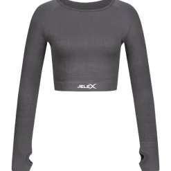 JELEX "Amelia" Mujer Top de fitness de manga larga gris
