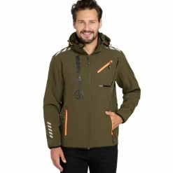 KIRKJUBØUR® "Alvik" Hombre Chaqueta SOFTSHELL 10.000 mm columna de agua caqui/naranja