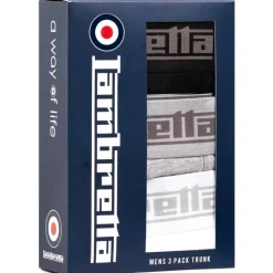 Lambretta Retro Hombre Calzoncillos bóxer Pack de 3 SS8204-NEGRO/GRIS/BLANCO