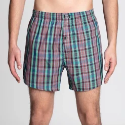 MONT EMILIAN "Nantes" Hombre Americano Calzoncillos bóxer Pack de 2 turquesa/cuadros