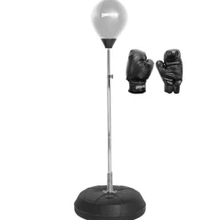 SPORTINATOR Pelota de boxeo soporte de boxeo entrenador de boxeo de pie con pera de boxeo y guantes de boxeo gris