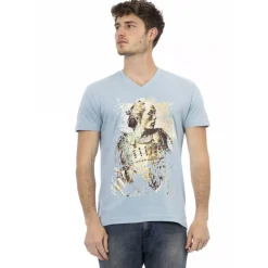 TRUSSARDI Action Hombre Conqueror Camiseta con cuello de pico Azul claro 2AT108007